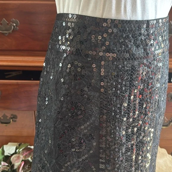 Tory Burch Isis Sequin Black Skirt Size 10 - Picture 6 of 11